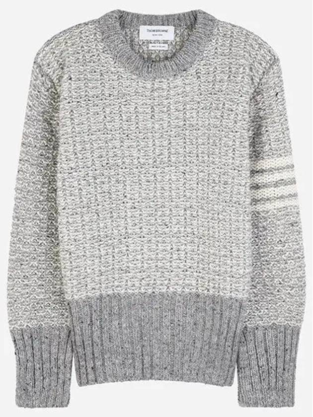 4 Bar Stripe Melange Effect Wool Knit Top Grey - THOM BROWNE - BALAAN 2