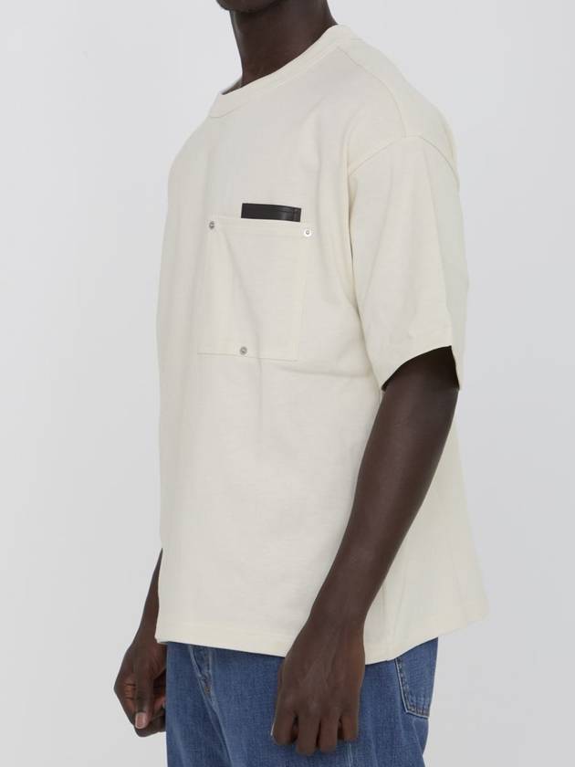 Leather Detailing Short Sleeve T-Shirt Ivory - BOTTEGA VENETA - BALAAN 3