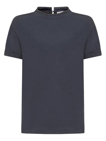 Round neck short sleeve t shirt blue - BRUNELLO CUCINELLI - BALAAN 1