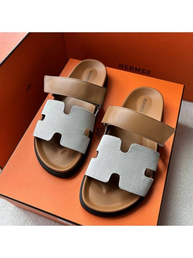 Chypre Canvas Calfskin Sandals Pronoir Natural - HERMES - BALAAN 2