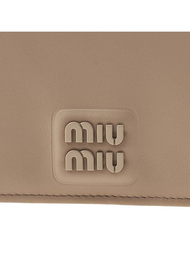 Logo Small Leather Half Wallet Beige - MIU MIU - BALAAN 7