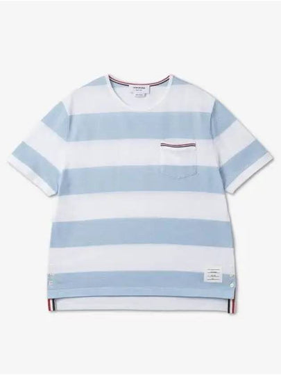 Men's Rugby Striped Pick Pocket Short Sleeve T-Shirt Light Blue White - THOM BROWNE - BALAAN 2