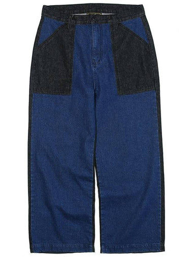 Color Block Denim Wide Pants Blue - OGARP - BALAAN 1