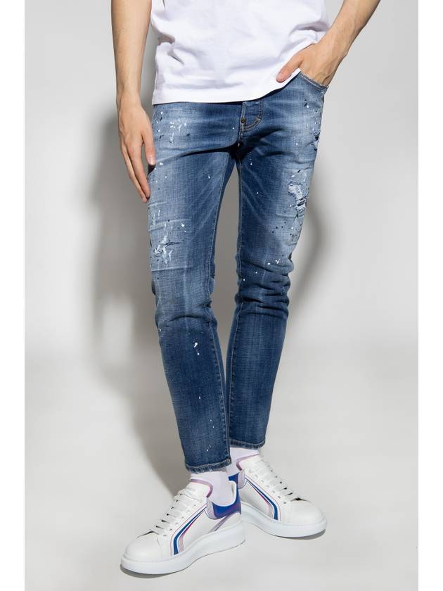 Men's Logo Patch Skinny Jeans Navy - DSQUARED2 - BALAAN 4