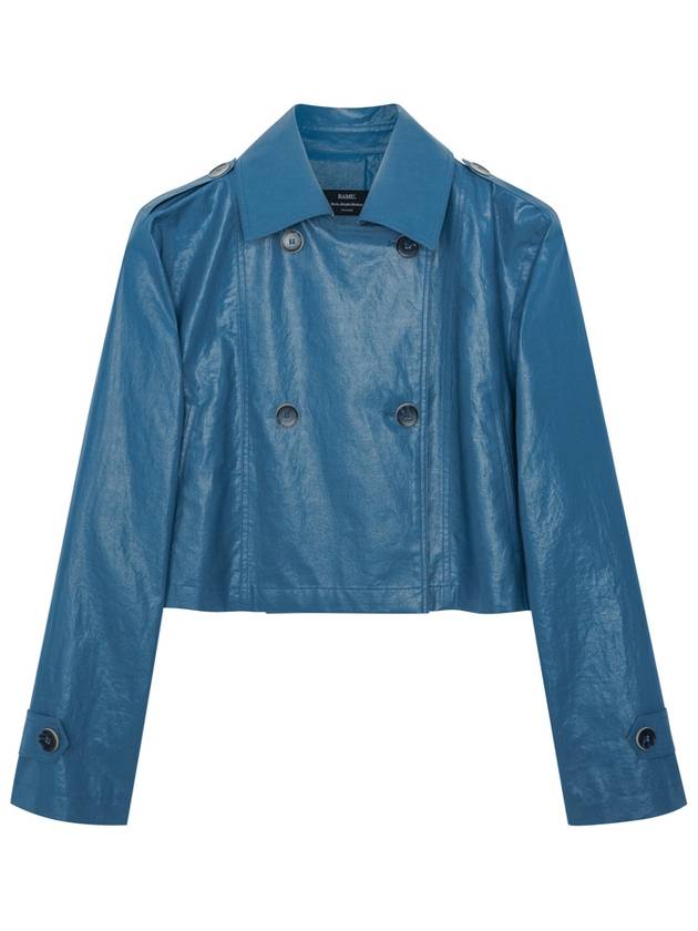 Lamus Studio Colin Collar Neck Cotton Double Button Fake Leather Jacket Marine Blue - RAMUSTUDIO - BALAAN 3