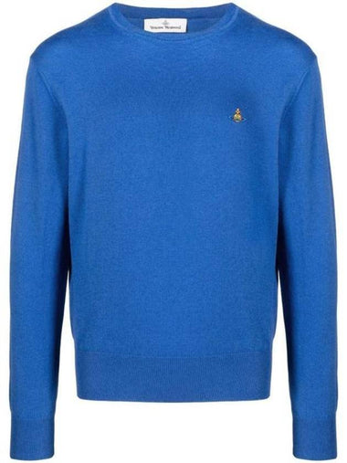 ORB Embroidered Crew Neck Knit Top Blue - VIVIENNE WESTWOOD - BALAAN 1