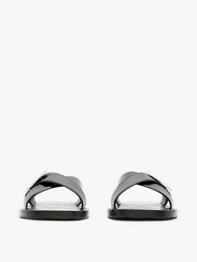 Strip Shield Leather Slippers Black - BURBERRY - BALAAN 4