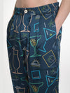 Blue Satin Cocktail Print Trousers - SUNNEI - BALAAN 5