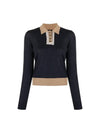 Women's Wool Collar Knit Top Navy - MAISON MARGIELA - BALAAN.