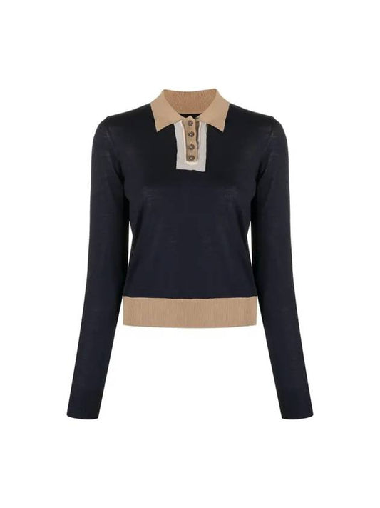 Women's Wool Collar Knit Top Navy - MAISON MARGIELA - BALAAN.