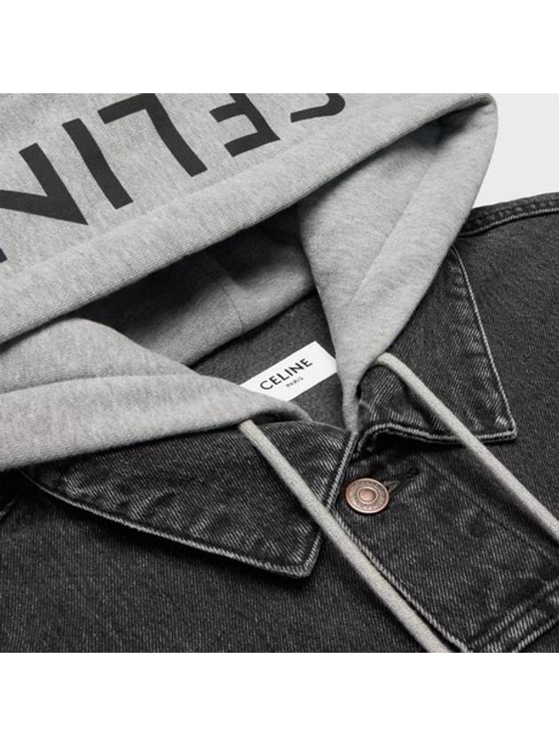 Logo Hoodie Trucker Denim Jacket Charcoal Wash - CELINE - BALAAN 4