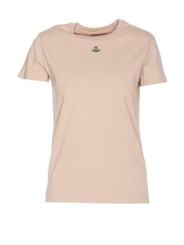 Embroided ORB Peru Short Sleeve T-Shirt Beige - VIVIENNE WESTWOOD - BALAAN 1