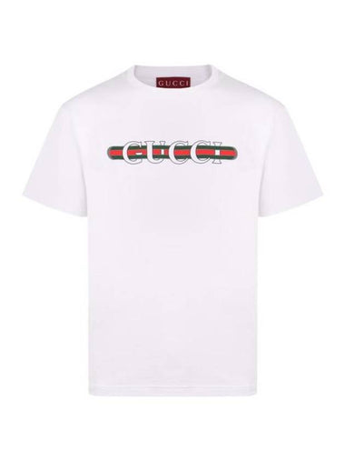 Web Print Cotton Short Sleeve T-Shirt White - GUCCI - BALAAN 1