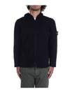 Logo Patch Hooded Lamb Wool Cardigan Navy - STONE ISLAND - BALAAN 1