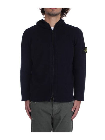 Logo Patch Hooded Lamb Wool Cardigan Navy - STONE ISLAND - BALAAN 1