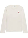 Chain Stitch Heart Logo Long Sleeve T-Shirt White - AMI - BALAAN 2