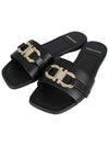 Gancini Ornament Flat Slide Black - SALVATORE FERRAGAMO - BALAAN 2