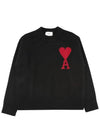 Intarsia Big Heart Logo Wool Knit Top Black - AMI - BALAAN 2