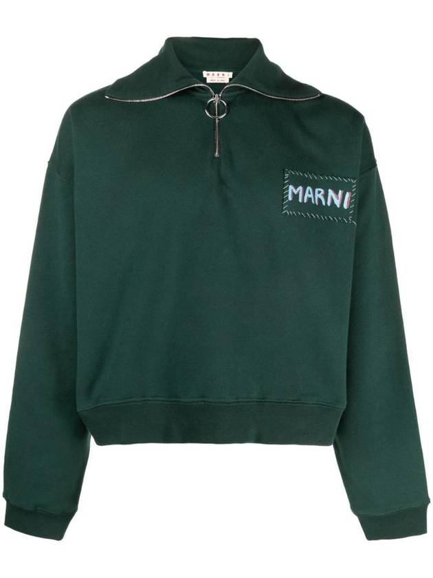 Logo Print Short Zipper Sweatshirt Green - MARNI - BALAAN 1