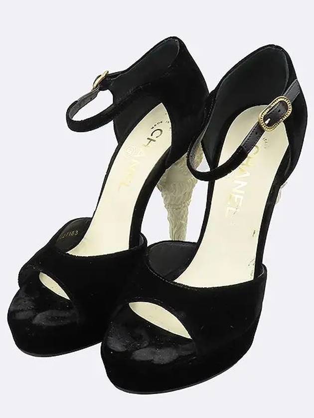 Black velvet gold open toe heel shoes 240MM - CHANEL - BALAAN 6