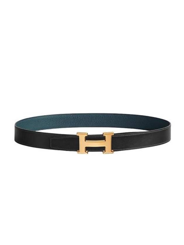 H Gold Buckle Reversible 32mm Leather Belt Noir Blue - HERMES - BALAAN 1