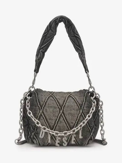 Small Logo Charm Quilted Denim Shoulder Bag Grey - DIESEL - BALAAN 2