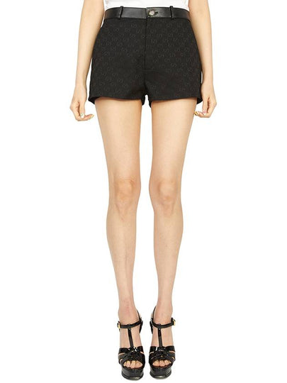 High Rise Monogram Canvas Leather Shorts Black - GUCCI - BALAAN 2