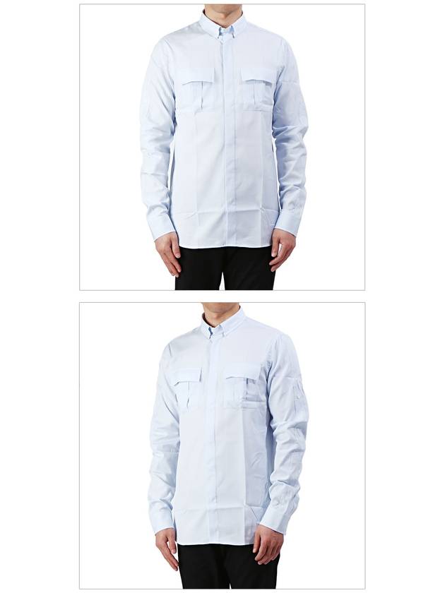 Men's Two Pocket Long Sleeve Shirt Light Blue - BALMAIN - BALAAN 3