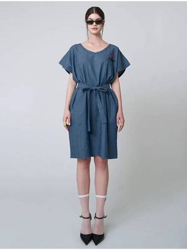 Cozy Belted Short Dress Indigo Blue - ATHPLATFORM - BALAAN 1