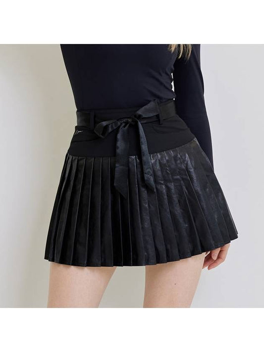 golf wear satin belt leather skirt Satin belt Leather skirt Black - J JANE - BALAAN 1