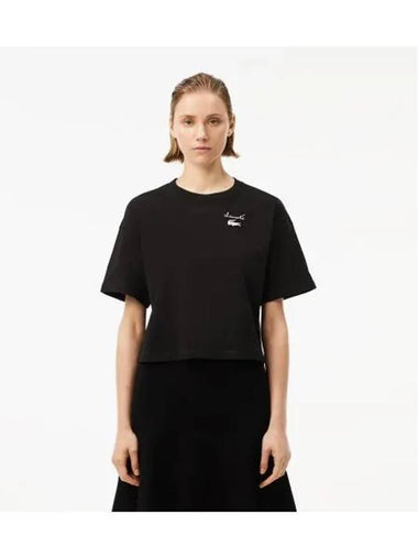 Women s Graphic Point Short Sleeve T Shirt Black - LACOSTE - BALAAN 1