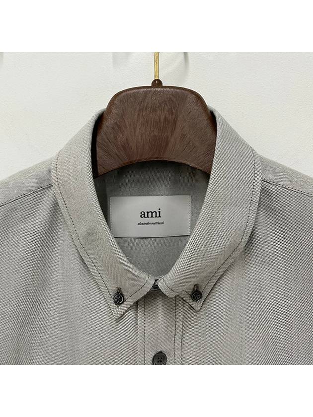 Embroidered Logo Long Sleeve Shirt Grey - AMI - BALAAN 4