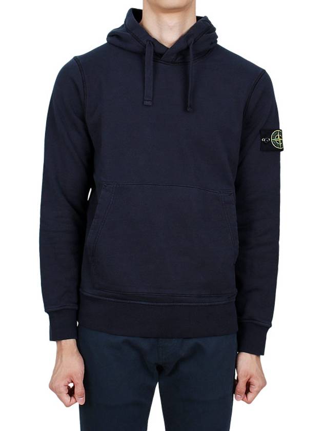 Logo Patch Drawstring Hoodie Navy - STONE ISLAND - BALAAN 3