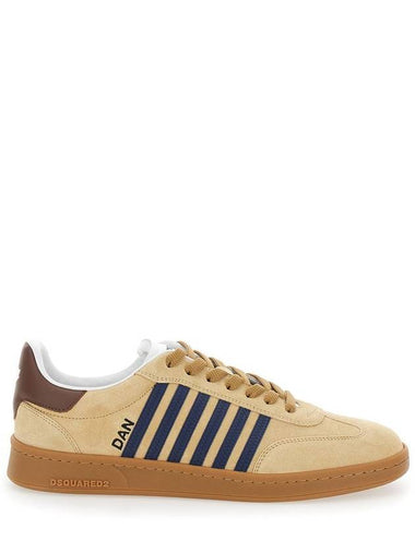 Brown Low Top Sneakers With Logo Lettering On The Tongue And Striped Detail On The Side In Leather And Suede Man - DSQUARED2 - BALAAN 1