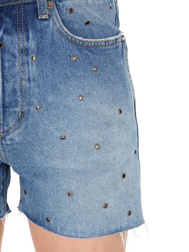 Eyelet Stud Cotton Denim Shorts Blue - SAINT LAURENT - BALAAN 5