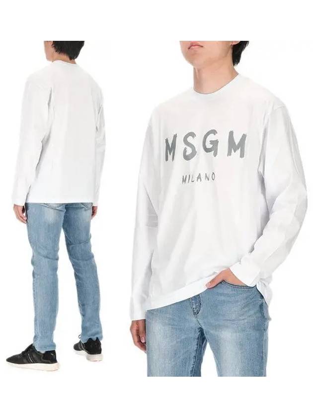 Milano Brushed Logo Long Sleeve T-Shirt White - MSGM - BALAAN 2