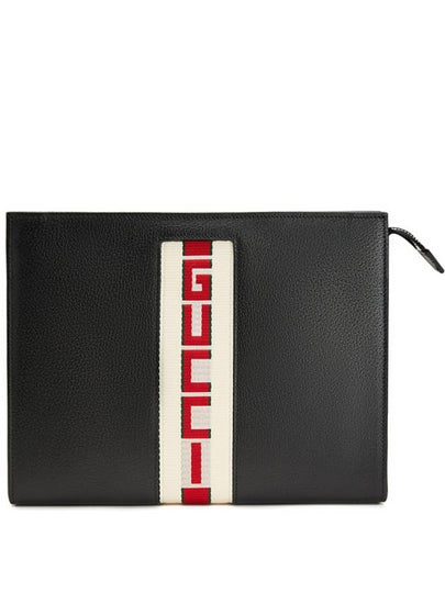 Striped Leather Clutch Bag Black - GUCCI - BALAAN 2