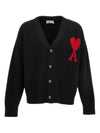 Heart Logo V Neck Wool Cardigan Black - AMI - BALAAN 2