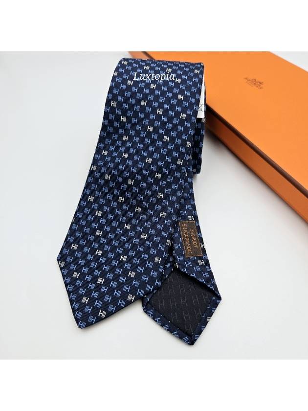 Men s Silk Tie H Speed Marine H339390T 02 - HERMES - BALAAN 1