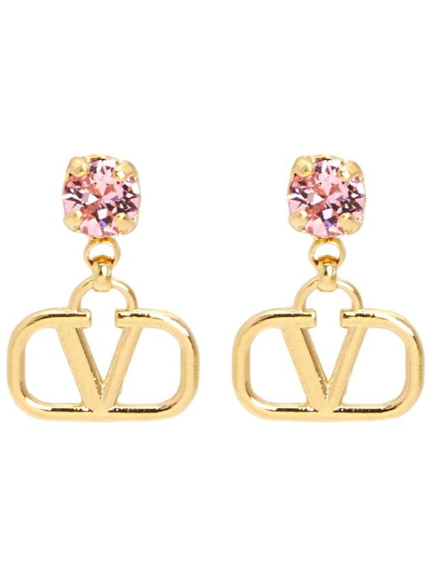 V Logo Signature Metal Rhinestone Earrings Pink Gold - VALENTINO - BALAAN 3