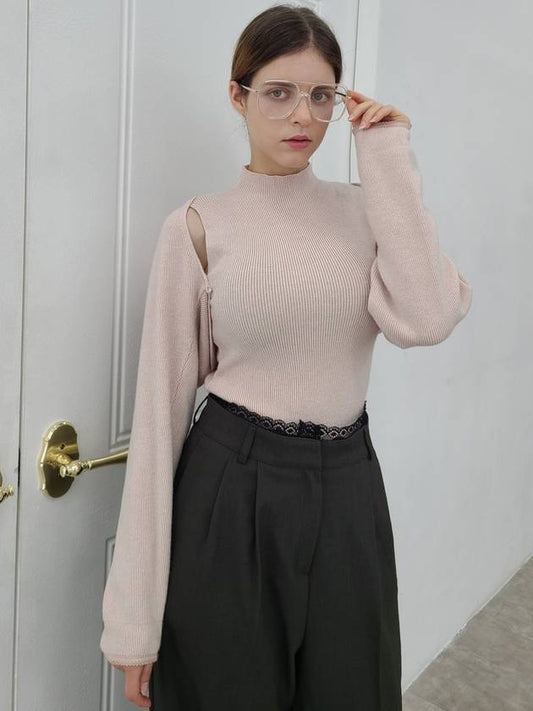 e slit volume shoulder knit top pink beige - PRETONE - BALAAN 1