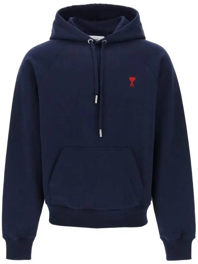 Embroidered Logo Organic Cotton Hoodie Navy - AMI - BALAAN 2