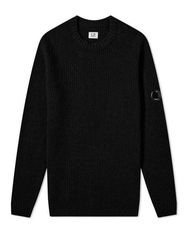 Lens Wappen Crew Neck Knit Top Black - CP COMPANY - BALAAN 1