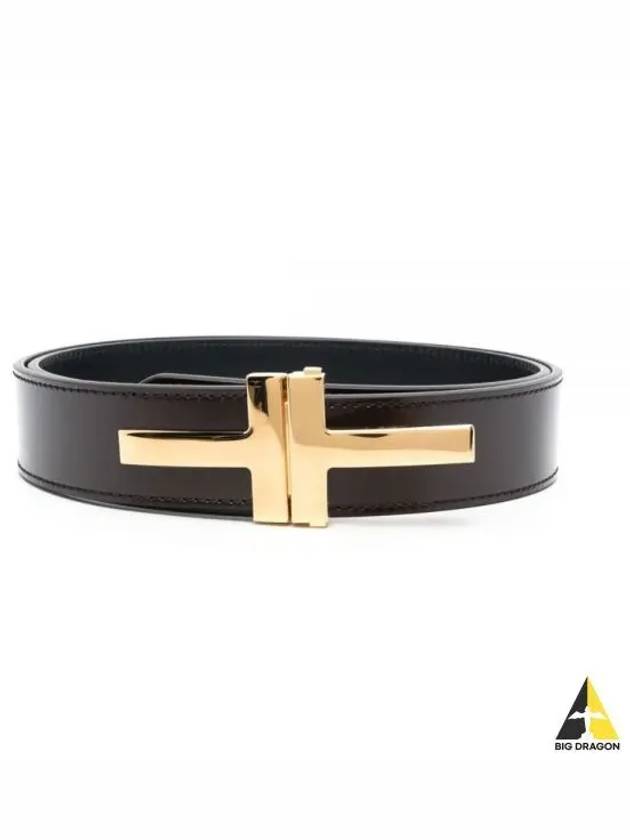 T Buckle Leather Belt 30MM Dark Brown· - TOM FORD - BALAAN 2