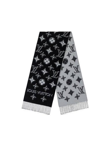 LV Essential Monogram Shine Wool Scarf Black - LOUIS VUITTON - BALAAN 1