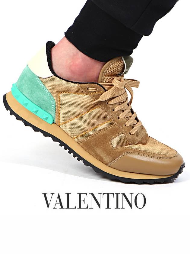 Men's Rockstud Mesh Low Top Sneakers Brown - VALENTINO - BALAAN 2