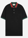 Men's Web Motif Stripe Collar Short Sleeve Polo Shirt Black - GUCCI - BALAAN 2