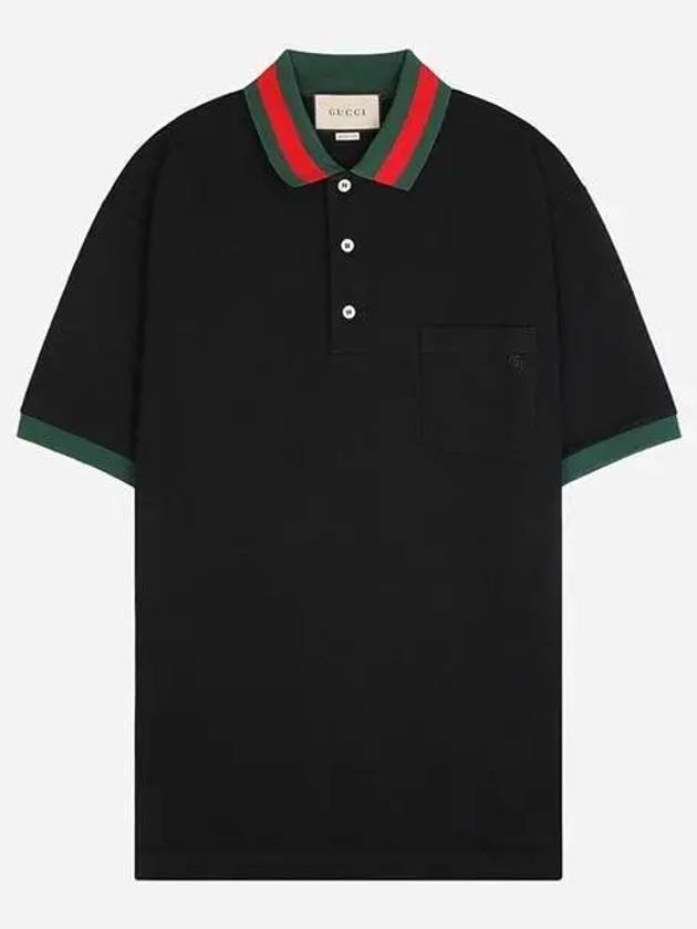 Men's Web Motif Stripe Collar Short Sleeve Polo Shirt Black - GUCCI - BALAAN 2