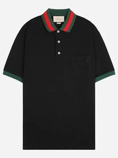 Men's Web Motif Stripe Collar Short Sleeve Polo Shirt Black - GUCCI - BALAAN 2