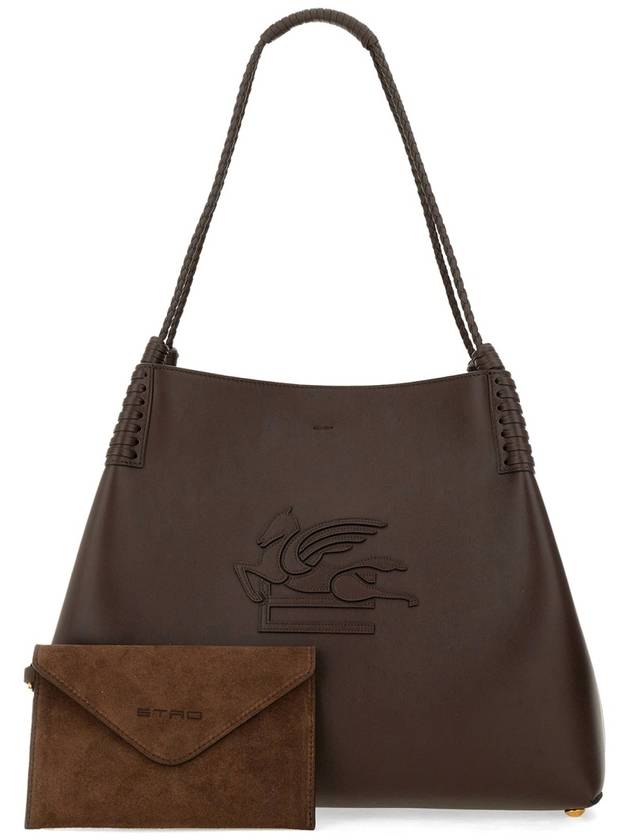 Logo Livera Medium Leather Shoulder Bag Brown - ETRO - BALAAN 4